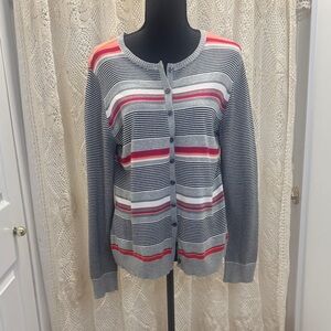 Liz Claiborne Gray and Pink Striped Cardigan